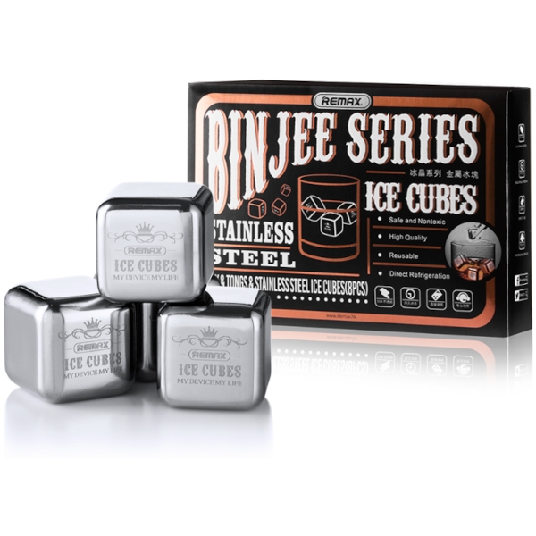 Remax Binjee Nerjaveče jeklene ledene kocke za viski, 8 kosov